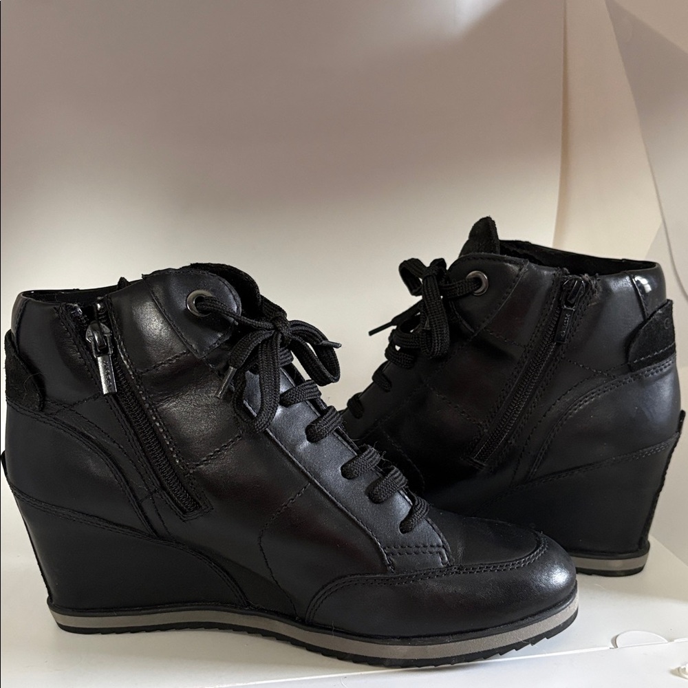 Geox Black Oxford Illusion Leather Wedge Sneaker 39 - Picture 7 of 7